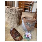 Eclectic Decor Lot Owl Pottery Basket Wood Mask Faux Hibiscus