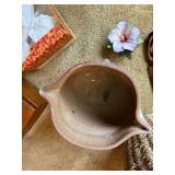 Eclectic Decor Lot Owl Pottery Basket Wood Mask Faux Hibiscus