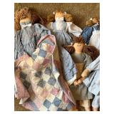 Handmade Rag Doll Lot Folk Art Cloth Dolls Quilt Dresses 6 Pc Decor