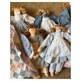 Handmade Rag Doll Lot Folk Art Cloth Dolls Quilt Dresses 6 Pc Decor