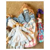 Handmade Rag Doll Lot Folk Art Cloth Dolls Quilt Dresses 6 Pc Decor