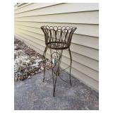 Vintage Rusted Metal Plant Stand Wire Basket Jardiniere 35in Tall