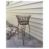 Vintage Rusted Metal Plant Stand Wire Basket Jardiniere 35in Tall