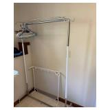 Freestanding Garment Rack w Top Shelf Hooks & Mesh Organizer White