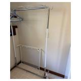 Freestanding Garment Rack w Top Shelf Hooks & Mesh Organizer White
