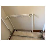 Freestanding Garment Rack w Top Shelf Hooks & Mesh Organizer White