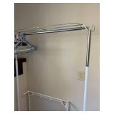 Freestanding Garment Rack w Top Shelf Hooks & Mesh Organizer White