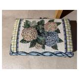 Vintage Hydrangea Tapestry Footstool Ottoman w Brass Tone Legs