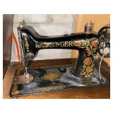 Singer Treadle Sewing Machine in Oak Cabinet Antique 4 Drawer Base