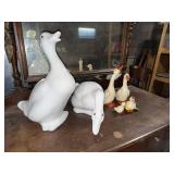 Mixed Goose Figurine Lot Ceramic White Geese & Small Ducks 5 Pc
