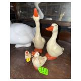 Mixed Goose Figurine Lot Ceramic White Geese & Small Ducks 5 Pc