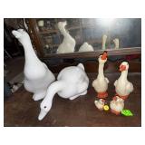 Mixed Goose Figurine Lot Ceramic White Geese & Small Ducks 5 Pc