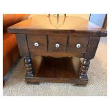 Pair of Rustic Wood End Tables- 3 Drawer Turned Leg Accent Side Table Good