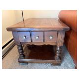 Pair of Rustic Wood End Tables- 3 Drawer Turned Leg Accent Side Table Good