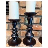 Set of 4 Turned Wood Pillar Candle Holders Dark Finish 2 Sizes