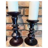 Set of 4 Turned Wood Pillar Candle Holders Dark Finish 2 Sizes