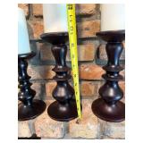 Set of 4 Turned Wood Pillar Candle Holders Dark Finish 2 Sizes