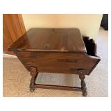Vintage Wood Magazine Rack Storage Bench Hinged Lid 31x24x20