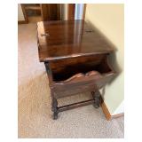 Vintage Wood Magazine Rack Storage Bench Hinged Lid 31x24x20