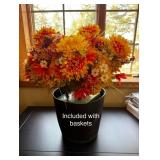 Assorted Woven Basket Lot with Faux Floral Arrangement Vintage Decor