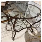 Round Metal Glass Top Accent Side Table Bronze Tone 24in Very Good