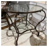 Round Metal Glass Top Accent Side Table Bronze Tone 24in Very Good