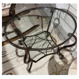 Round Metal Glass Top Accent Side Table Bronze Tone 24in Very Good