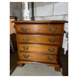 Traditional 4 Drawer Wood Bachelor Chest Nightstand Brass Pulls