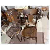 Pair Vintage Oak Dining Chairs Arts & Crafts Style 36in Mixed Cond