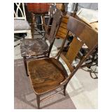 Pair Vintage Oak Dining Chairs Arts & Crafts Style 36in Mixed Cond