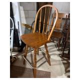 Three Windsor Style Wood Bar Stools Hoop Back Turned Legs Metal Footrest