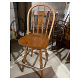 Three Windsor Style Wood Bar Stools Hoop Back Turned Legs Metal Footrest