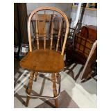 Three Windsor Style Wood Bar Stools Hoop Back Turned Legs Metal Footrest