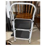 Folding 2-Step Step Stool Ladder White Metal Black Treads Good