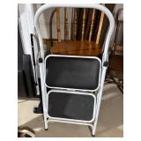 Folding 2-Step Step Stool Ladder White Metal Black Treads Good