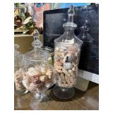 Set of 3 Glass Apothecary Jars w Seashells Coastal Decor Lidded