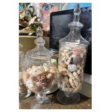 Set of 3 Glass Apothecary Jars w Seashells Coastal Decor Lidded
