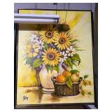 Signed Floral Still Life Canvas Painting Framed 40x50 Sunflowers