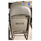 Set of 3 Padded Metal Folding Chairs Taupe Gray Vinyl Good