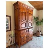 French Country Pine Two-Piece Hutch Cabinet 48x79x19 Good