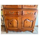 French Country Pine Two-Piece Hutch Cabinet 48x79x19 Good