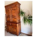 French Country Pine Two-Piece Hutch Cabinet 48x79x19 Good