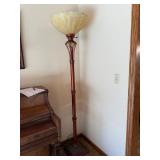 Torchiere Floor Lamp Marbled Glass Shade Bronze Tone 74in Good