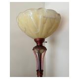 Torchiere Floor Lamp Marbled Glass Shade Bronze Tone 74in Good