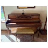Kimball Console Upright Piano Walnut Finish w/ Bench & Lamp