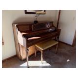 Kimball Console Upright Piano Walnut Finish w/ Bench & Lamp