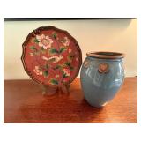 Naolo Thailand Vase & Floral Bird Decorative Tray 2 Pc Decor Lot