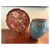 Naolo Thailand Vase & Floral Bird Decorative Tray 2 Pc Decor Lot