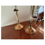 Pair Brass Tone Pillar Candle Holders Beaded Accents 21in Good