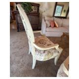 Pair Oval Back Upholstered Host Chairs Floral Fabric Cream Finish